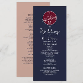 Programa de Casamento em Borgonha e Azul Marinho