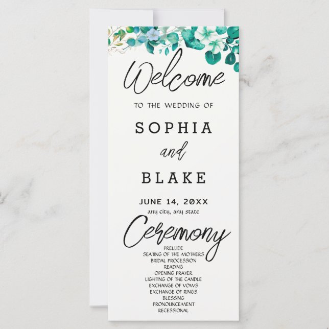 Programa de Casamento em Branco com Flores Brancas (Frente)
