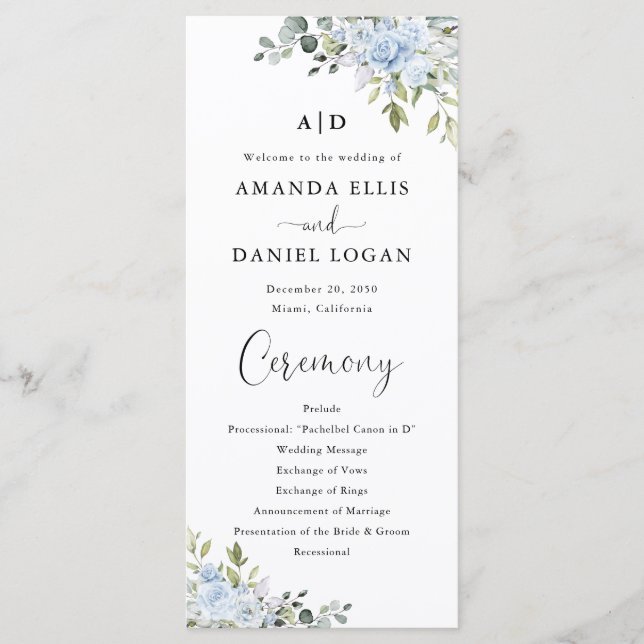 Programa de Casamento em Floral Eucalipto Azul Emp (Frente)