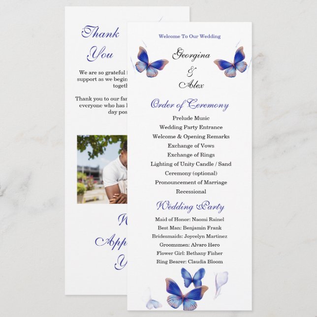 Programa de Casamento em Foto Editável Azul Minima (Frente/Verso)