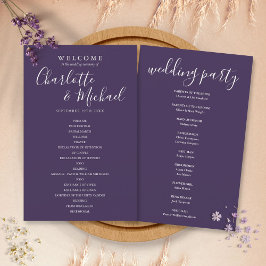 Programa de Casamento em Letra de Assinatura Roxa 