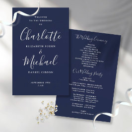 Programa de Casamento em Letra de Cursiva Azul Mar