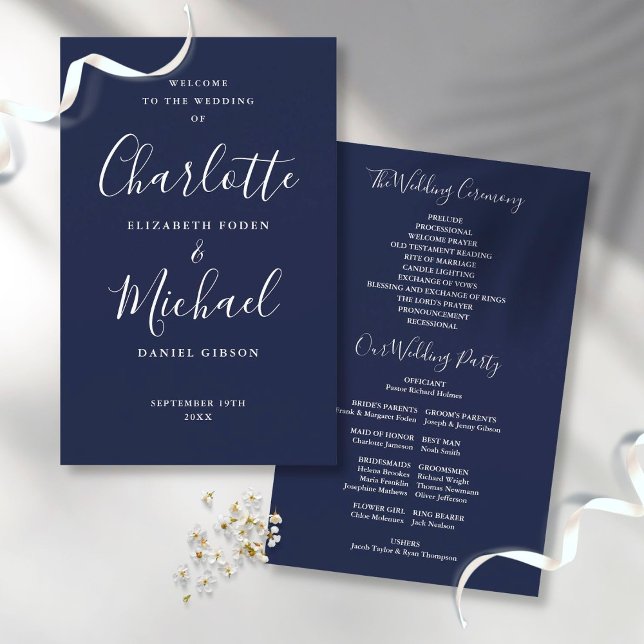 Programa de Casamento em Letra de Cursiva Azul Mar (Criador carregado)
