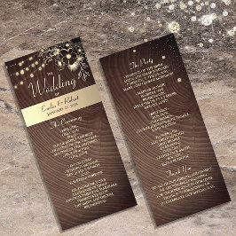 Programa de Casamento em Madeira Rústica com Luzes