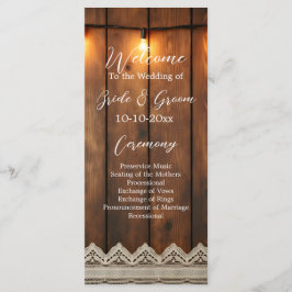 Programa de Casamento em Madeira Rústica e Renda
