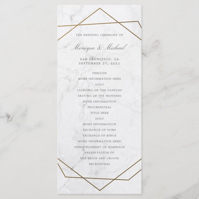 Programa de Casamento em Mármore com Arte Deco Geo (Frente)