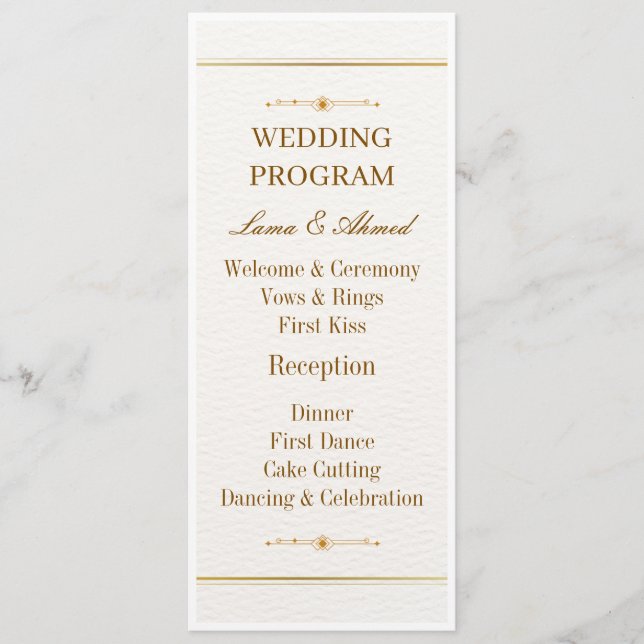 Programa de Casamento em Ouro Branco Elegante | Ca (Frente)