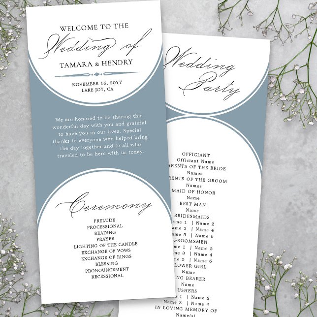 Programa de Casamento em Poeira Azul com Caligrafi (Elegant Dusty Blue Wedding Program  from my Wedding Colors Collection)