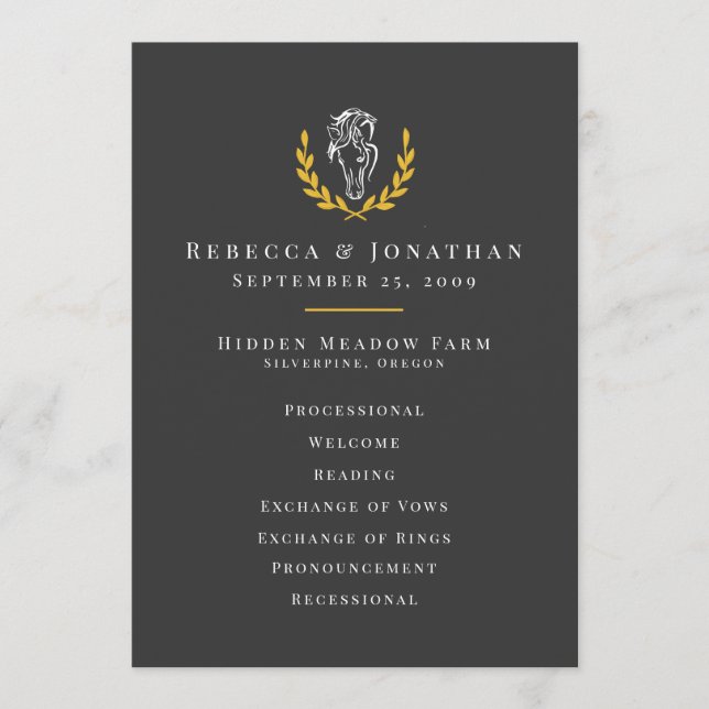 Programa de Casamento Equestre Elegante 5x7 (Frente)
