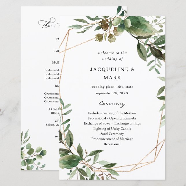 Programa de Casamento Eucalyptus e Folgas Orçament (Frente/Verso)