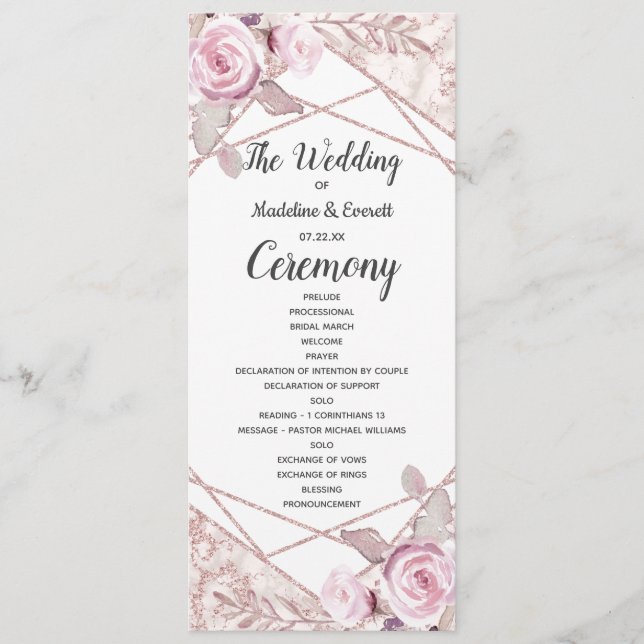 Programa de Casamento Flora com Moldura de Mármore (Frente)