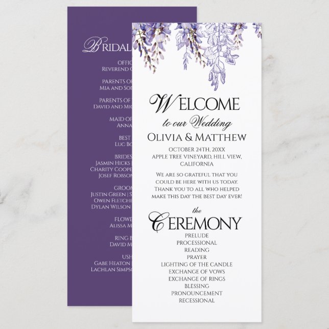 Programa de Casamento Florais Elegantes Régio Vint (Frente/Verso)