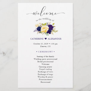 Programa de Casamento Floral Amarelo Azul com Mari
