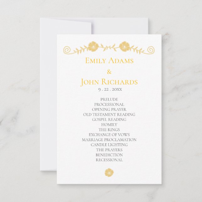 Programa de Casamento Floral Amarelo-Branco e ouro (Frente)