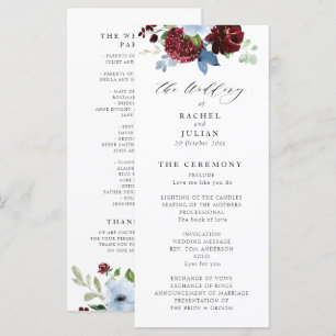 programa de casamento floral azul-burgundy