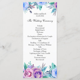 Programa de casamento Floral azul. Cartão de cerim