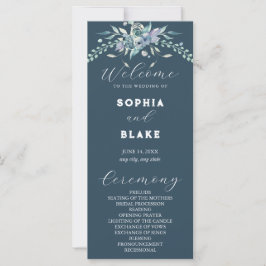 Programa de Casamento Floral Azul e Verde Elegante