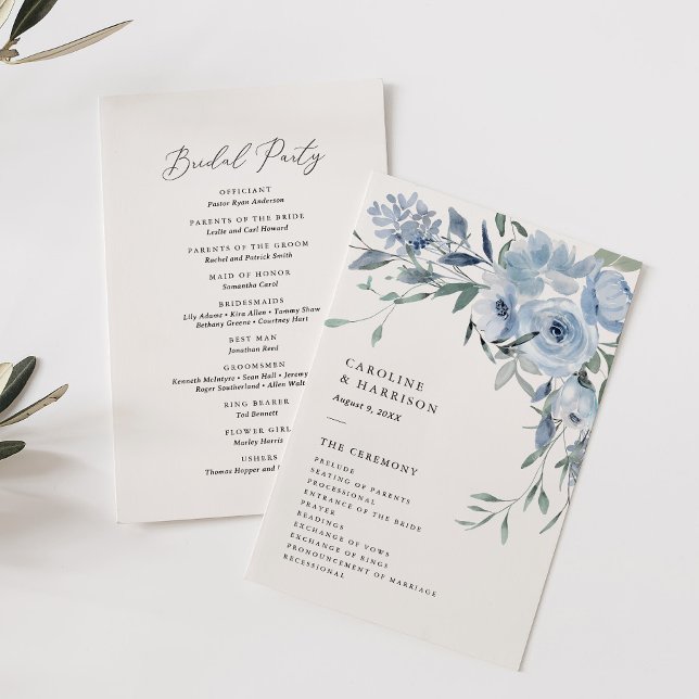 Programa de Casamento Floral Azul Elegante (Criador carregado)