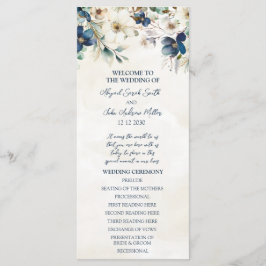 Programa de Casamento Floral Azul Elegante de Inve