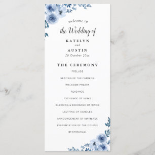 programa de casamento floral azul empoeirado