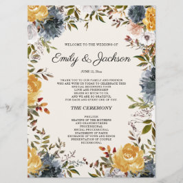 Programa de Casamento Floral Azul-Marinho Amarelo