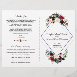Programa de Casamento Floral Azul Marinho Geométri