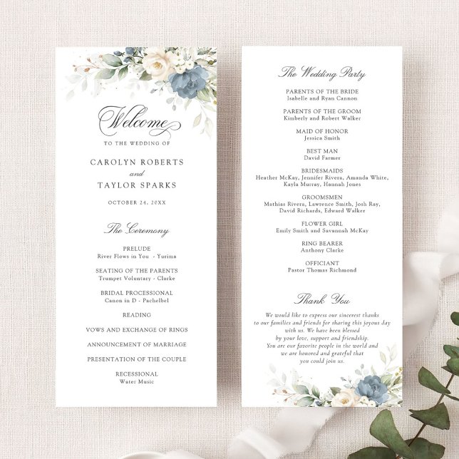 Programa de Casamento Floral Azul Poeirento Branco (Criador carregado)