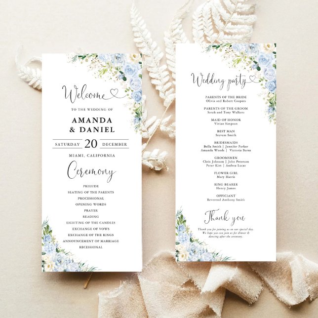Programa de Casamento Floral Azul Poeirento Elegan (Criador carregado)