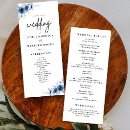 Programa de Casamento Floral Azul Vintage Francês