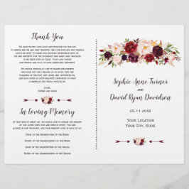 Programa de Casamento Floral Bege Marsala Borgonha