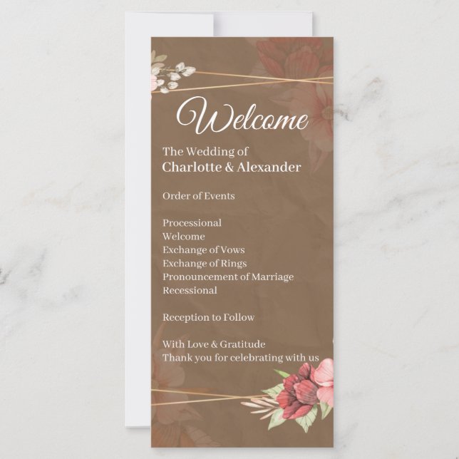 Programa de Casamento Floral Bege Rústico (Frente)