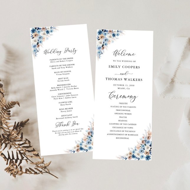 Programa de Casamento Floral Blue Boho (Criador carregado)