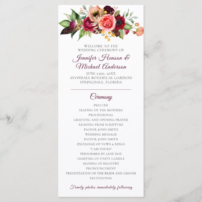 Programa de Casamento Floral Boêmio Romântico (Frente)