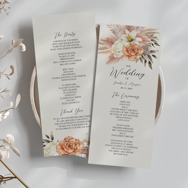 Programa de Casamento Floral Boho Pêssego Rústico (Criador carregado)