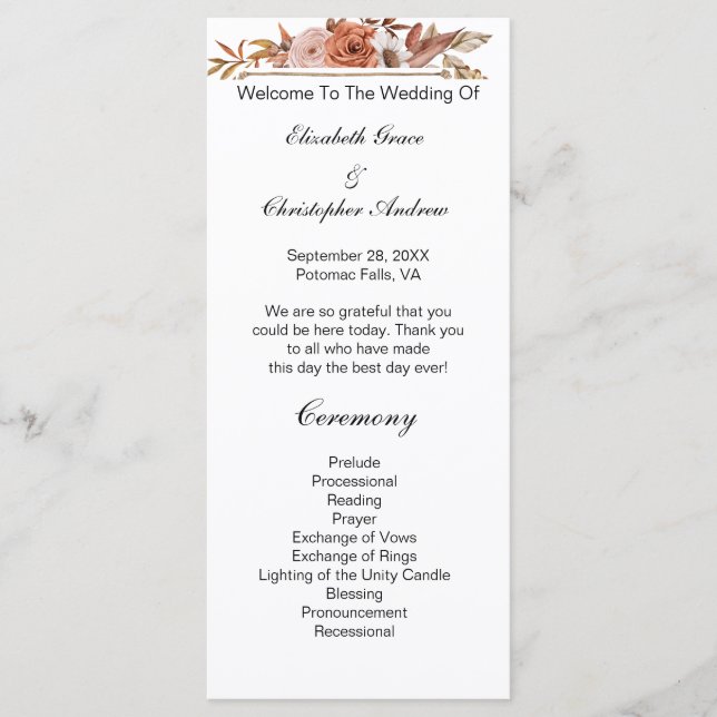 Programa de Casamento Floral Boho Terracota Ferrug (Frente)