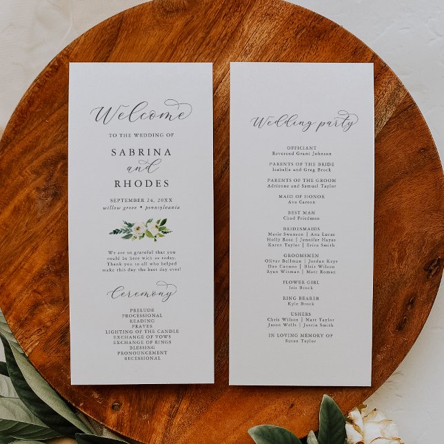 Programa de Casamento Floral Branco Elegante (Criador carregado)