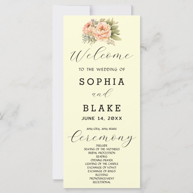 Programa de Casamento Floral Branco Romântico Amar (Frente)