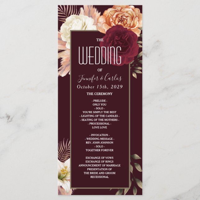 Programa de Casamento Floral Burgundy (Frente)