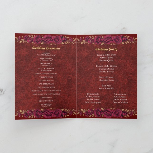 Programa de Casamento Floral Burgundy & Dourado de (Interior)
