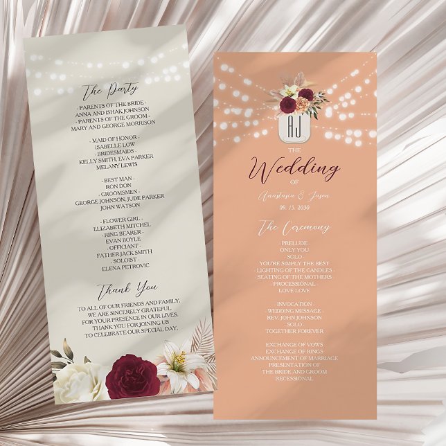 Programa de Casamento Floral Burgundy Rústico (Criador carregado)
