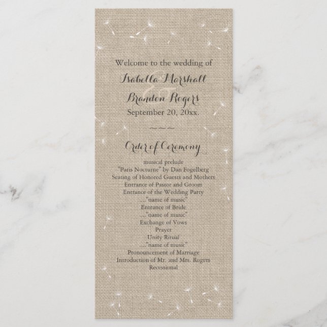 Programa de Casamento Floral Burlap (Frente)