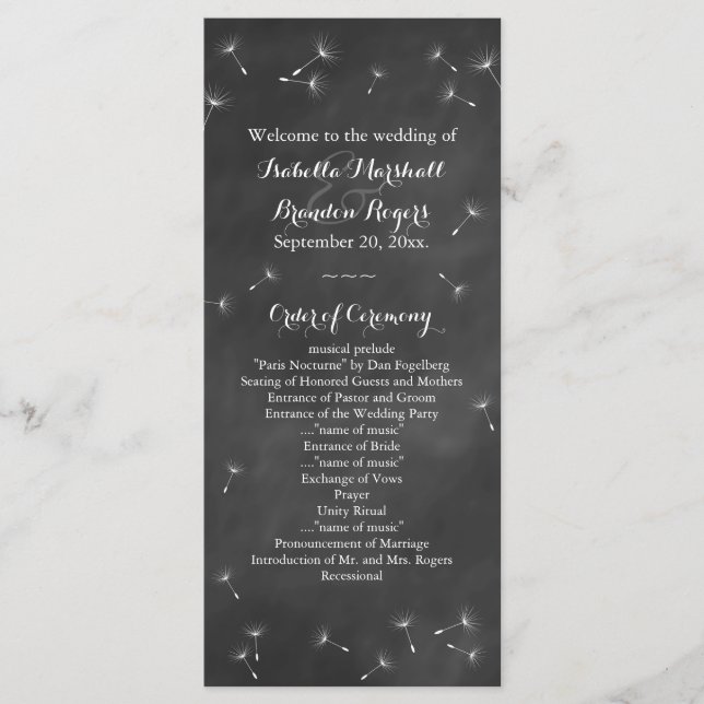 Programa de Casamento Floral Chalkboard (Frente)