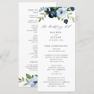 Programa de casamento floral com marinho e azul cl