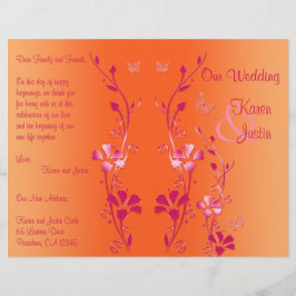 Programa de Casamento Floral Cor-de-Rosa e Laranja