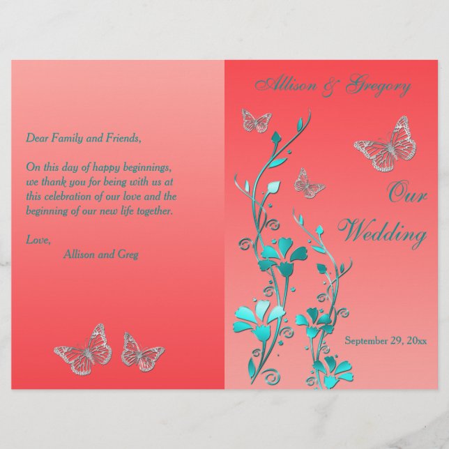 Programa de Casamento Floral da Borboleta Coral Aq (Frente)