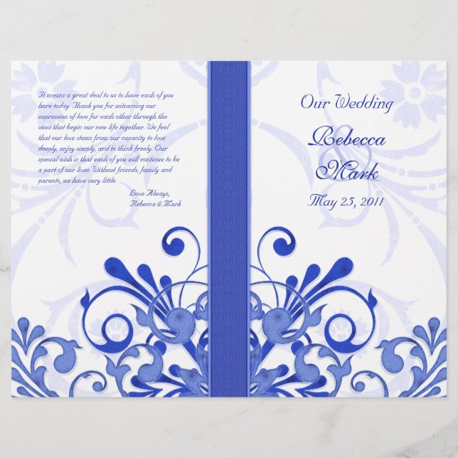 Programa de Casamento Floral de Abstrato Azul e Br (Frente)