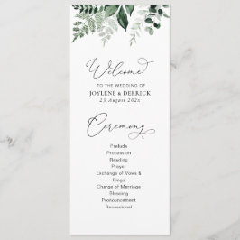 programa de casamento floral de aquarela verde