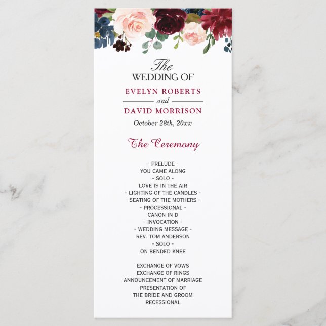 Programa de Casamento Floral de Blush Blue Bloom (Frente)