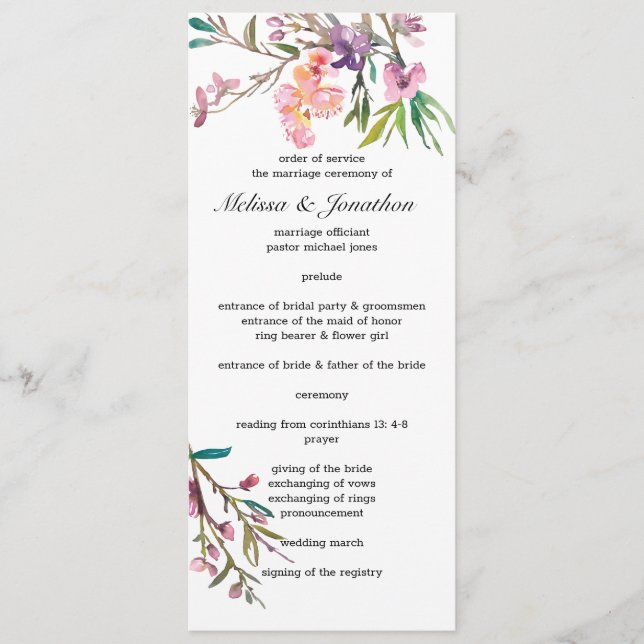 Programa de Casamento Floral de Cerejeira Rosa (Frente)