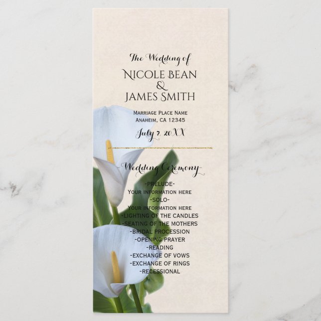 Programa de Casamento Floral de Flores de Calla Li (Frente)